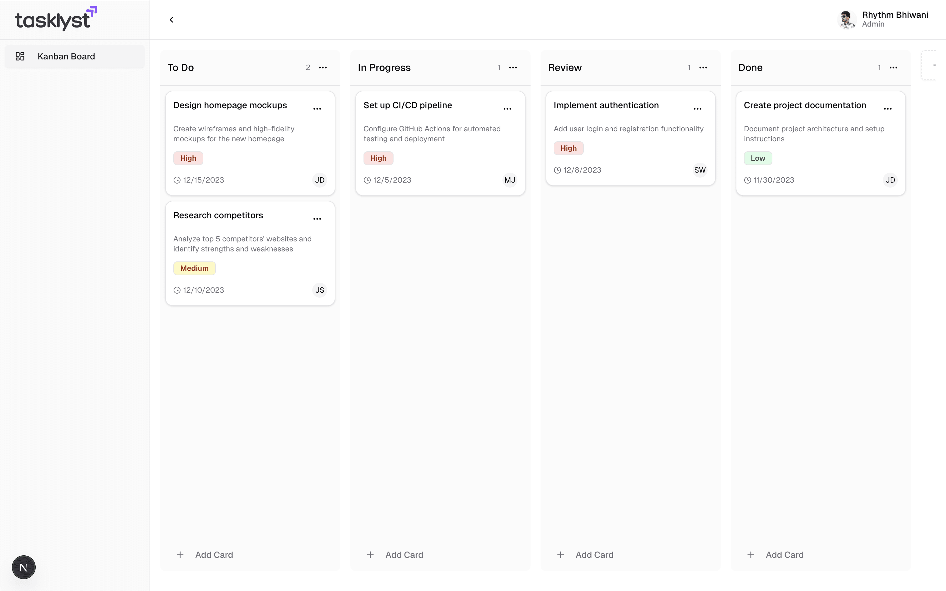 Tasklyst dashboard preview